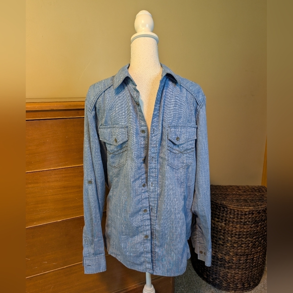 Surplus Custom Co. Mens Western Double Pocket Blue Button Down - Picture 2 of 10